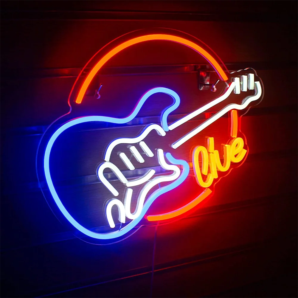 Rock Roll Neon Signs Guitar Music Led Neon Light Art Wall Decor for Game Room Music Party Rock Studio Bar Disco Party Neon