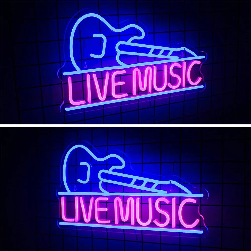 Rock Roll Neon Signs Guitar Music Led Neon Light Art Wall Decor for Game Room Music Party Rock Studio Bar Disco Party Neon