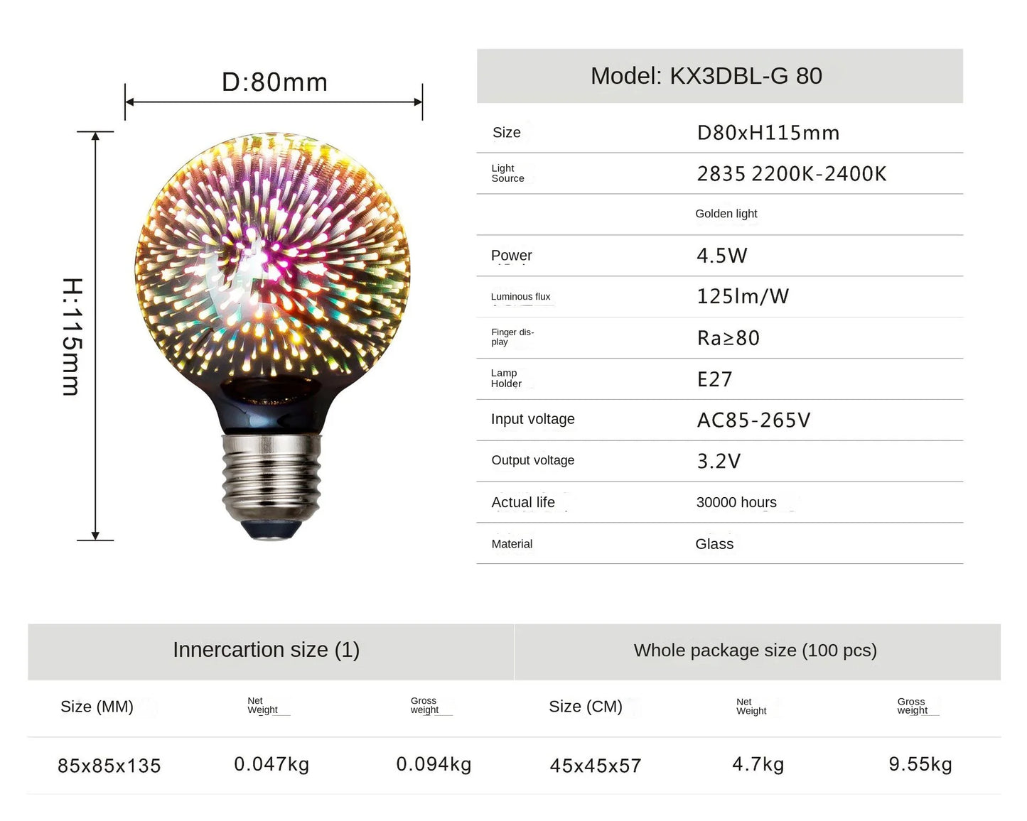 3D Colorful Decoration LED Bulb E27 Retro Lamp Vintage Edison LED Light Bulb ST64 A60 G80 G95 G125 Heart Christmas Night Light