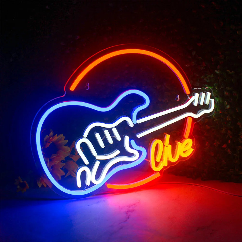 Rock Roll Neon Signs Guitar Music Led Neon Light Art Wall Decor for Game Room Music Party Rock Studio Bar Disco Party Neon