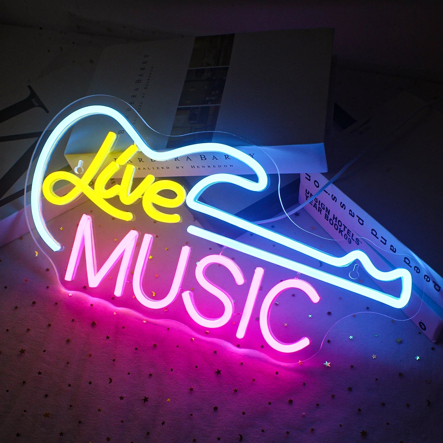 Rock Roll Neon Signs Guitar Music Led Neon Light Art Wall Decor for Game Room Music Party Rock Studio Bar Disco Party Neon