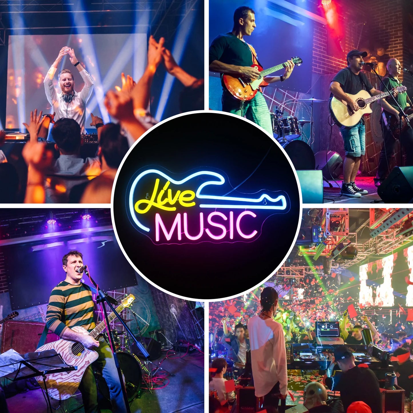 Rock Roll Neon Signs Guitar Music Led Neon Light Art Wall Decor for Game Room Music Party Rock Studio Bar Disco Party Neon