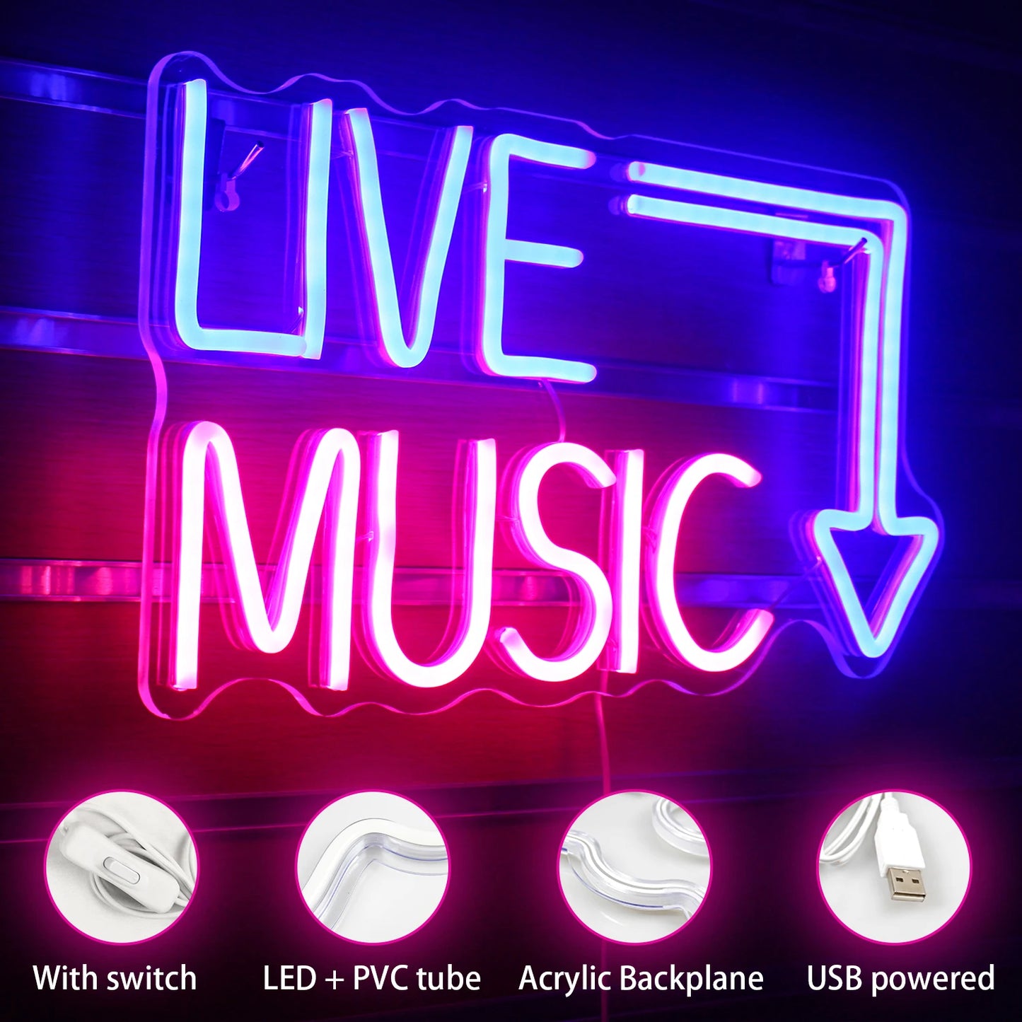 Rock Roll Neon Signs Guitar Music Led Neon Light Art Wall Decor for Game Room Music Party Rock Studio Bar Disco Party Neon