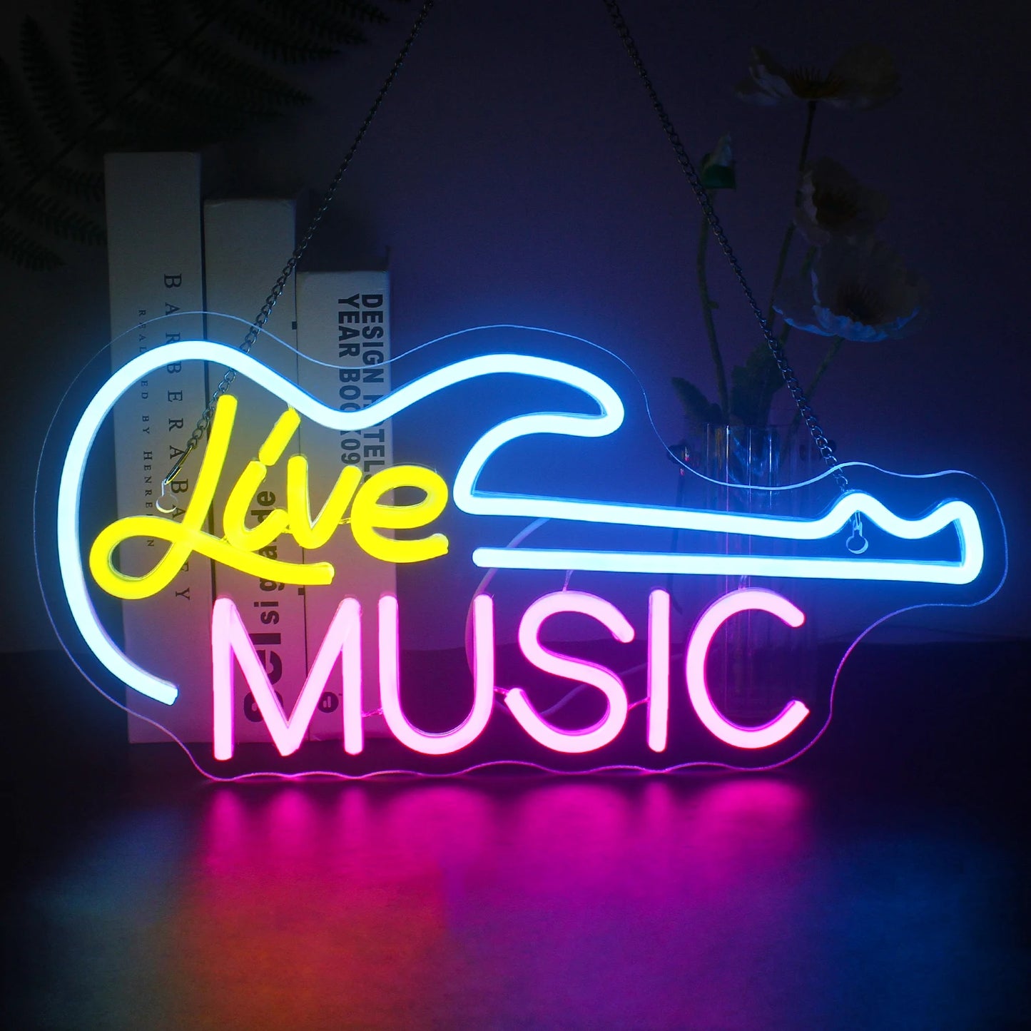 Rock Roll Neon Signs Guitar Music Led Neon Light Art Wall Decor for Game Room Music Party Rock Studio Bar Disco Party Neon