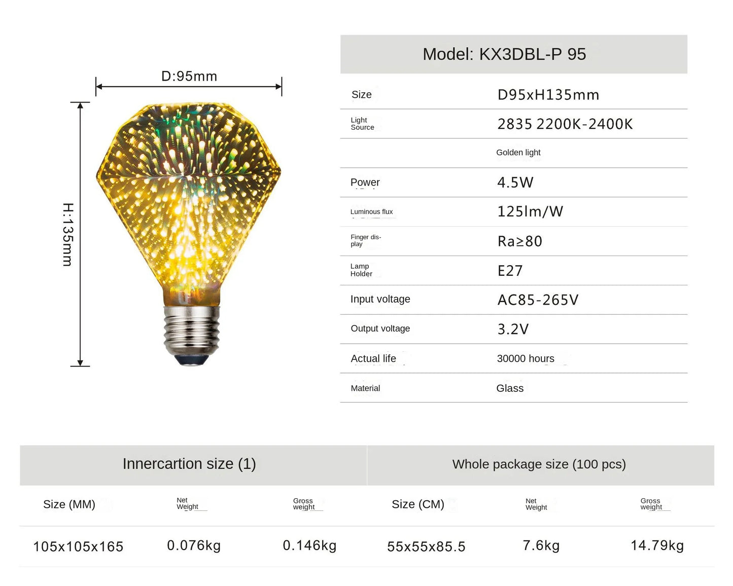 3D Colorful Decoration LED Bulb E27 Retro Lamp Vintage Edison LED Light Bulb ST64 A60 G80 G95 G125 Heart Christmas Night Light