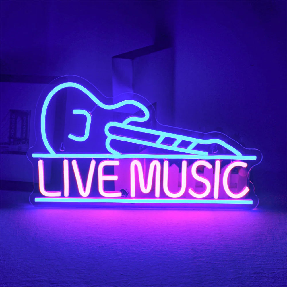 Rock Roll Neon Signs Guitar Music Led Neon Light Art Wall Decor for Game Room Music Party Rock Studio Bar Disco Party Neon