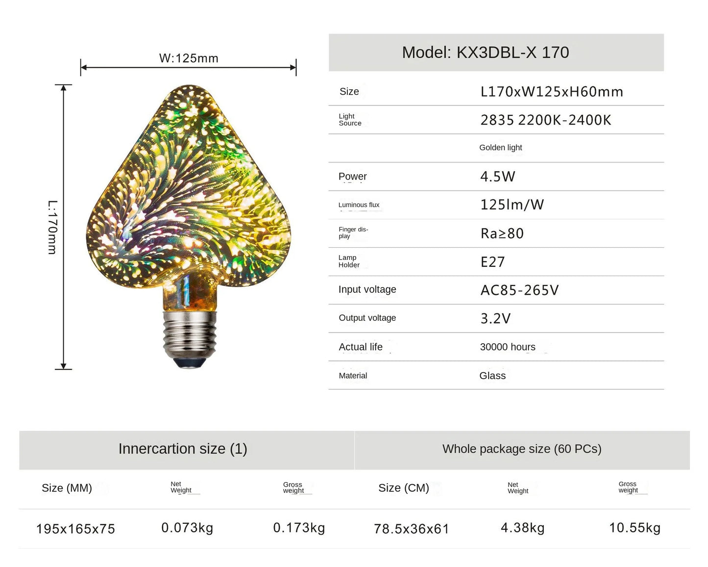 3D Colorful Decoration LED Bulb E27 Retro Lamp Vintage Edison LED Light Bulb ST64 A60 G80 G95 G125 Heart Christmas Night Light