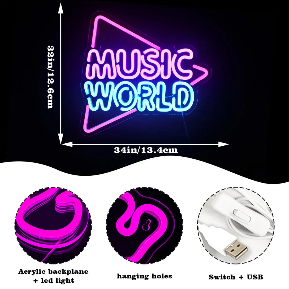 Rock Roll Neon Signs Guitar Music Led Neon Light Art Wall Decor for Game Room Music Party Rock Studio Bar Disco Party Neon
