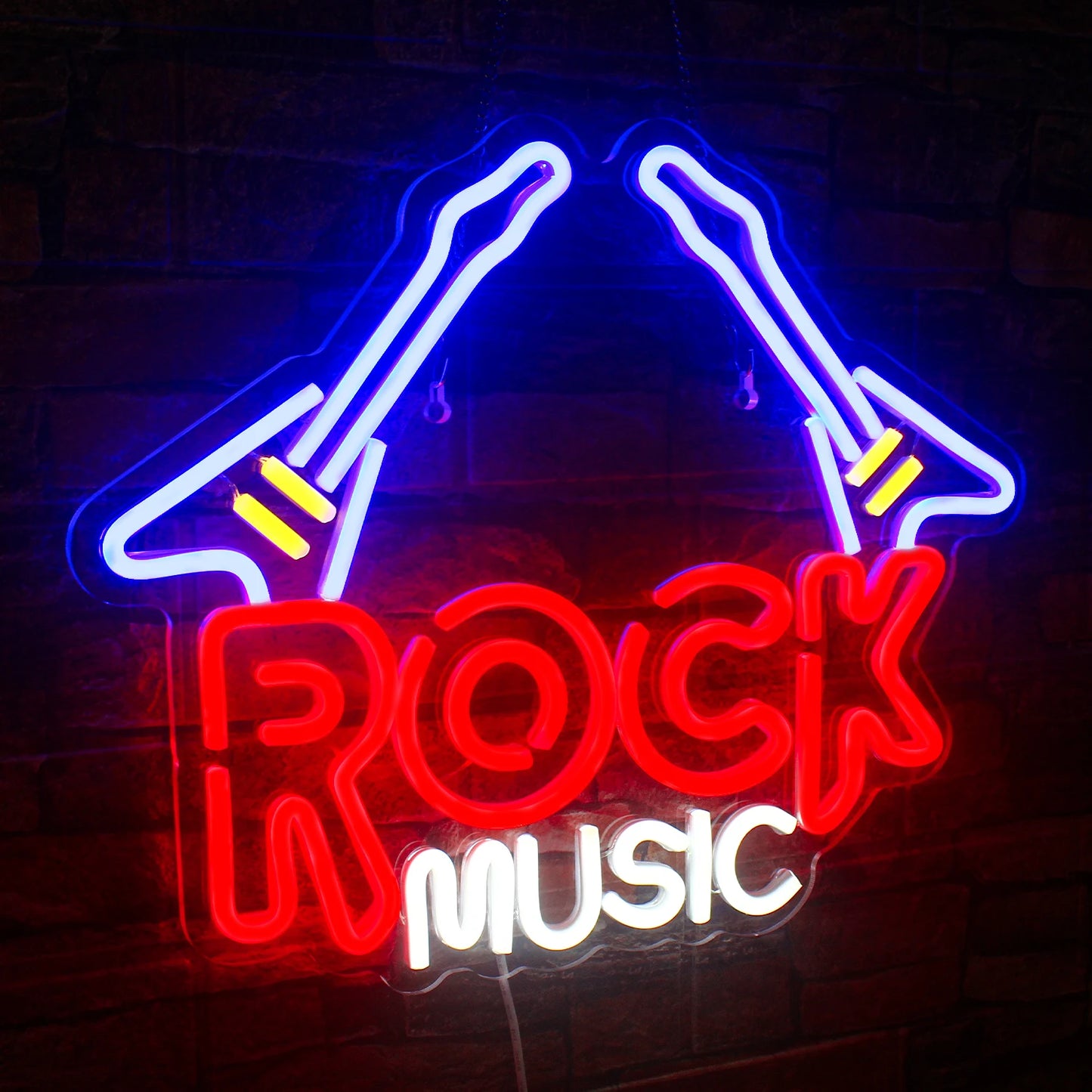 Rock Roll Neon Signs Guitar Music Led Neon Light Art Wall Decor for Game Room Music Party Rock Studio Bar Disco Party Neon