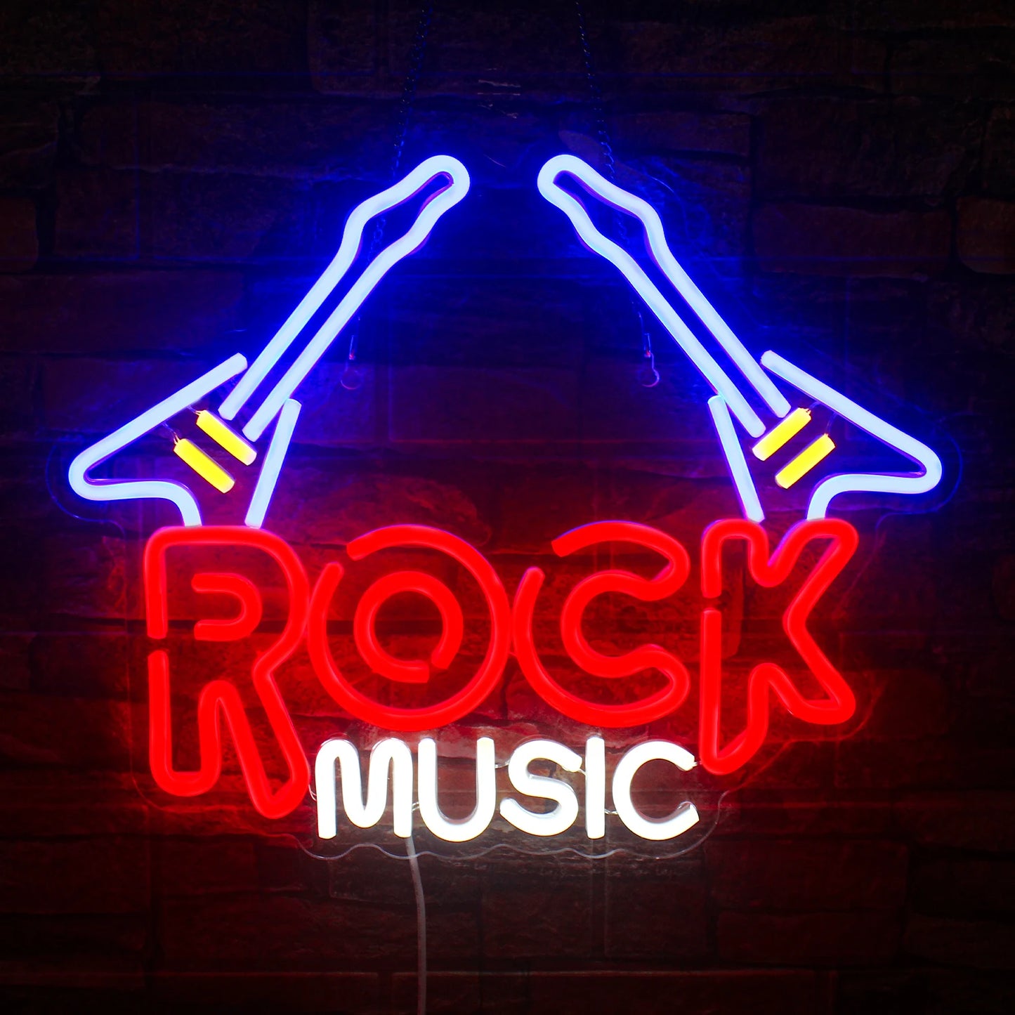 Rock Roll Neon Signs Guitar Music Led Neon Light Art Wall Decor for Game Room Music Party Rock Studio Bar Disco Party Neon