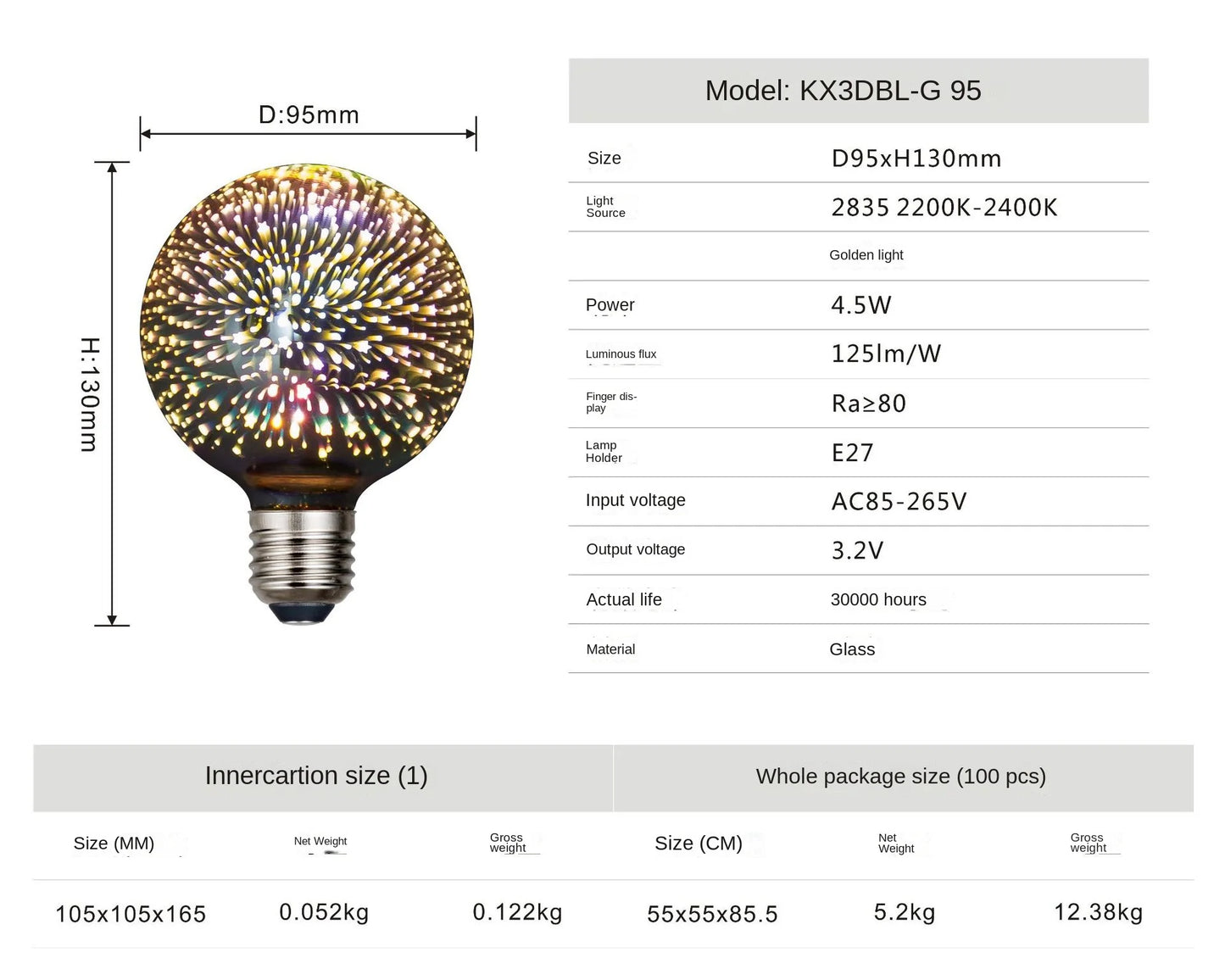 3D Colorful Decoration LED Bulb E27 Retro Lamp Vintage Edison LED Light Bulb ST64 A60 G80 G95 G125 Heart Christmas Night Light