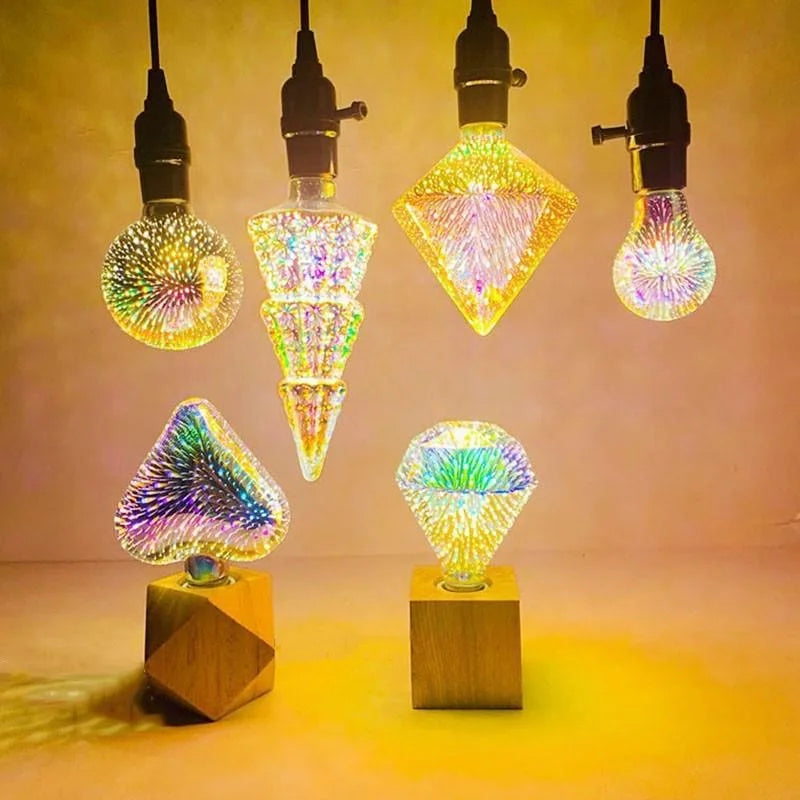 3D Colorful Decoration LED Bulb E27 Retro Lamp Vintage Edison LED Light Bulb ST64 A60 G80 G95 G125 Heart Christmas Night Light