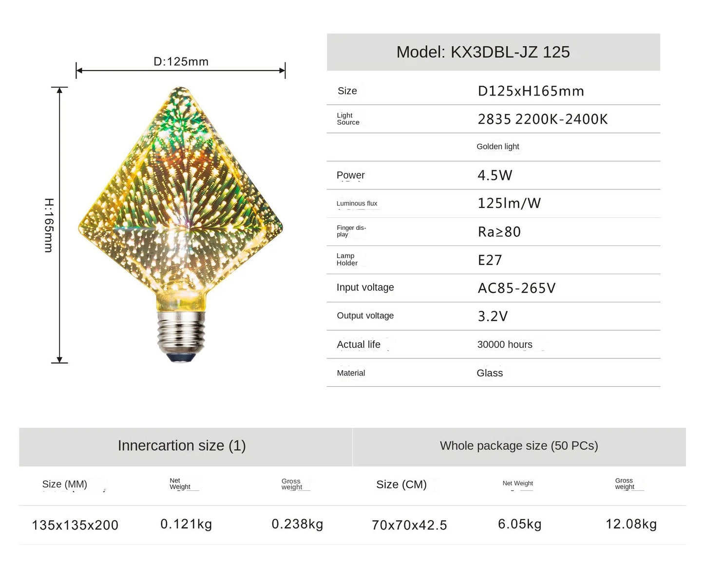3D Colorful Decoration LED Bulb E27 Retro Lamp Vintage Edison LED Light Bulb ST64 A60 G80 G95 G125 Heart Christmas Night Light