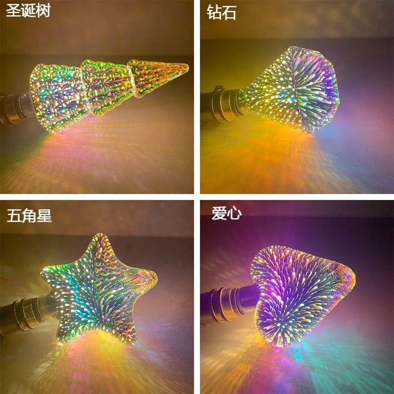 3D Colorful Decoration LED Bulb E27 Retro Lamp Vintage Edison LED Light Bulb ST64 A60 G80 G95 G125 Heart Christmas Night Light