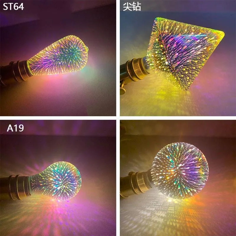 3D Colorful Decoration LED Bulb E27 Retro Lamp Vintage Edison LED Light Bulb ST64 A60 G80 G95 G125 Heart Christmas Night Light